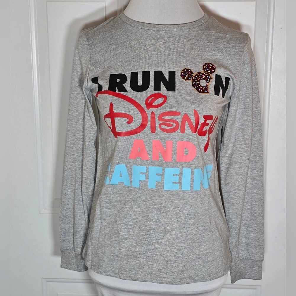 I Run On Disney And Caffeine Gray Long Sleeve Shirt